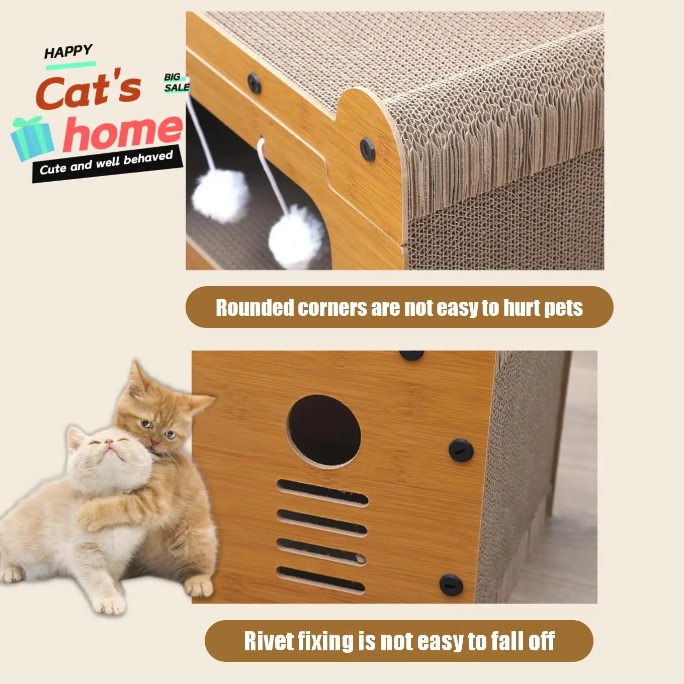 2 in 1 Cat Bed with Scratching Board, Durable Double Layer Design Cat Bed, Stylish and Comfortable Cat Furniture for Kitten All Seasons