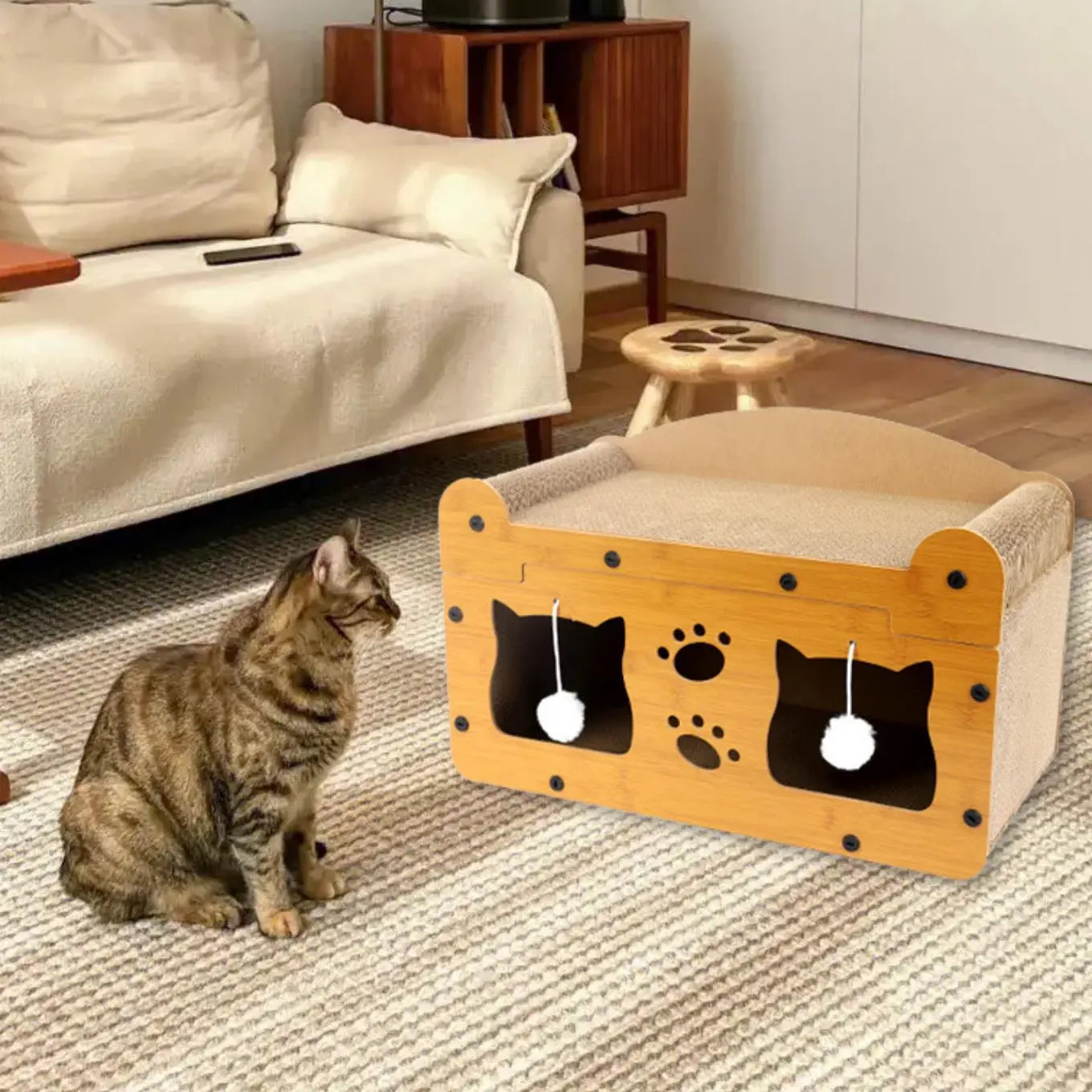 2 in 1 Cat Bed with Scratching Board, Durable Double Layer Design Cat Bed, Stylish and Comfortable Cat Furniture for Kitten All Seasons