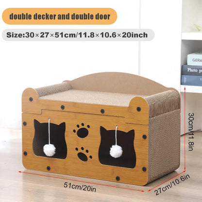 2 in 1 Cat Bed with Scratching Board, Durable Double Layer Design Cat Bed, Stylish and Comfortable Cat Furniture for Kitten All Seasons