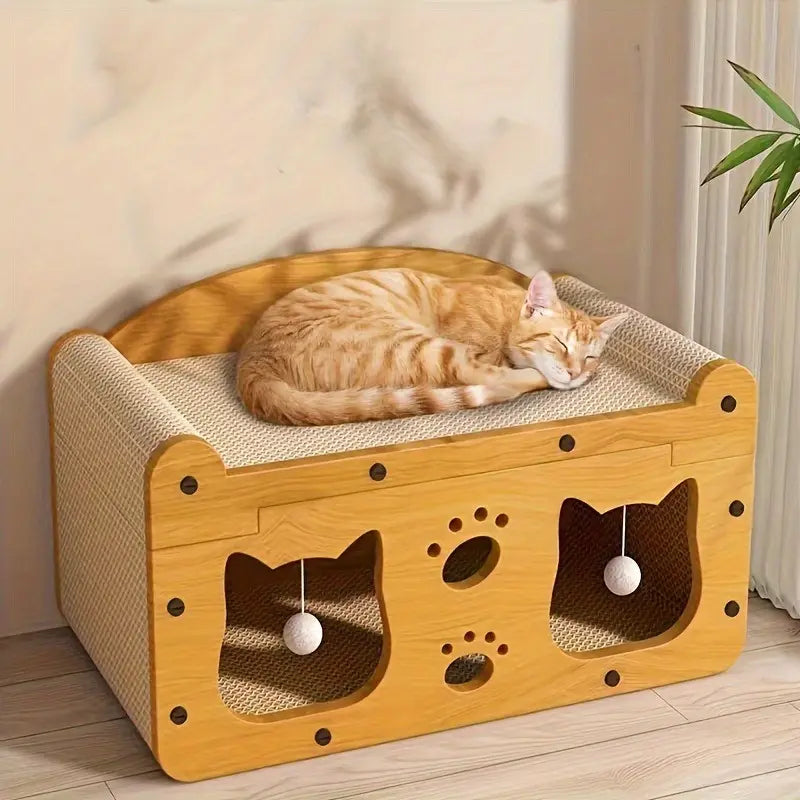 2 in 1 Cat Bed with Scratching Board, Durable Double Layer Design Cat Bed, Stylish and Comfortable Cat Furniture for Kitten All Seasons