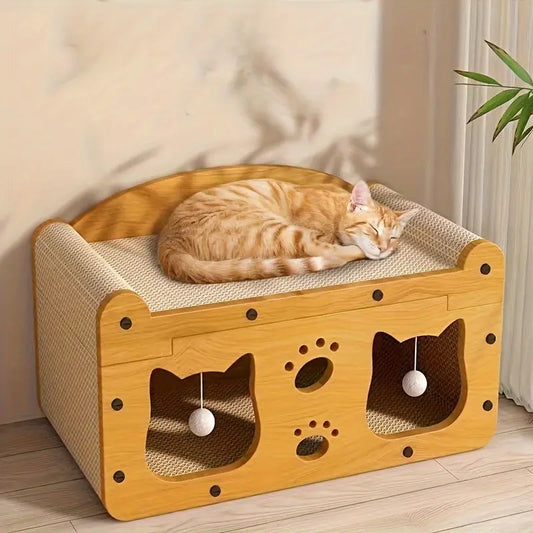 2 in 1 Cat Bed with Scratching Board, Durable Double Layer Design Cat Bed, Stylish and Comfortable Cat Furniture for Kitten All Seasons