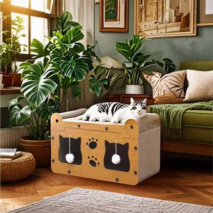2 in 1 Cat Bed with Scratching Board, Durable Double Layer Design Cat Bed, Stylish and Comfortable Cat Furniture for Kitten All Seasons